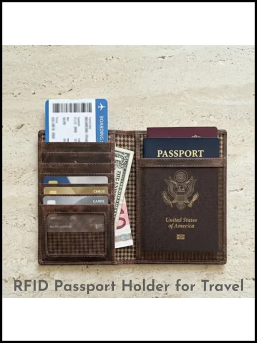 Genuine Full-Grain Leather RFID Passport Holder with AirTag Slot